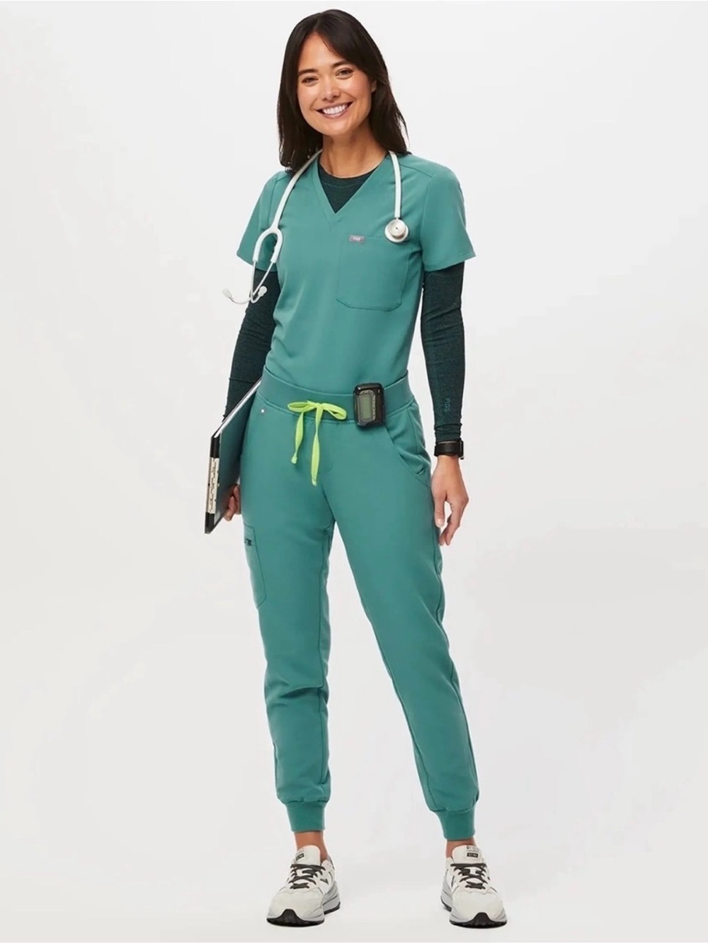 FIGS Casma Scrub Top & Zamora High Waist Joggers in Teal Matching Scrub Set